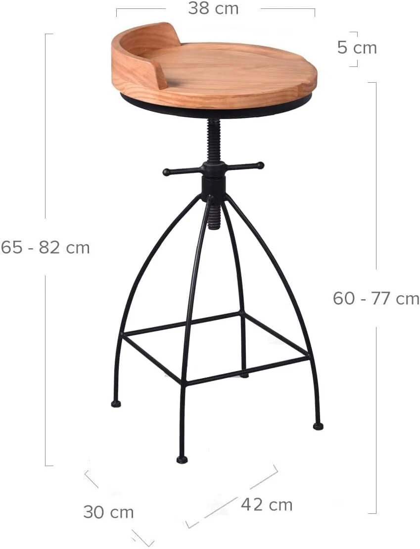 Diwhy Industrial Vintage Rustic Bar Stool Wooden Top Stool Light