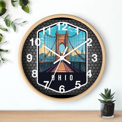  State Of Ohio Skyline Art Wall Clock With Wood 3D Frame Colorful art