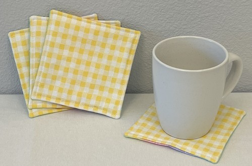 Ostern Getränk Untersetzer Wende Ei Regenbogen Streifen weiß gelb Gingham 4er Set - Bild 3 von 6