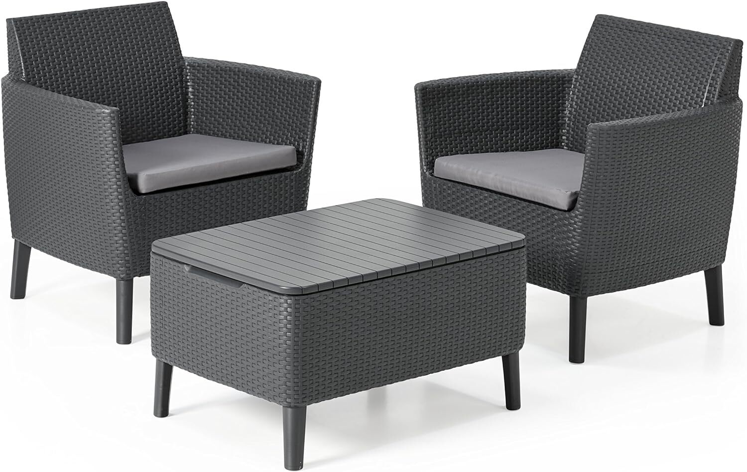KETER SET SALOTTINO RATTAN 3 PZ SALEMO BALCONY GRAFITE TAVOLO 2 POLTRONE (02144)