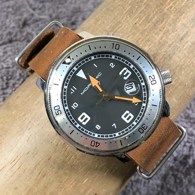 Morphic Men Classic Date Brown Leather Round 42mm Quartz Analog Watch  3/4