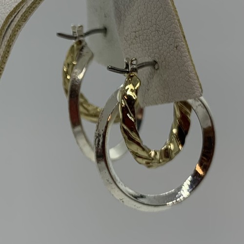 VTG GOLD & SILVER TONED DOUBLE HOOP DROP LEVERBACK EARRINGS - Picture 6 of 8