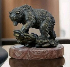 Bronzefigur Bär Tierfigur Grizzly Bronze Marmor Skulptur Braunbär Figur Statue