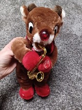 Animated Saxophone Playing Rudolph Animatronic Motion Plush w/ Lighted Nose