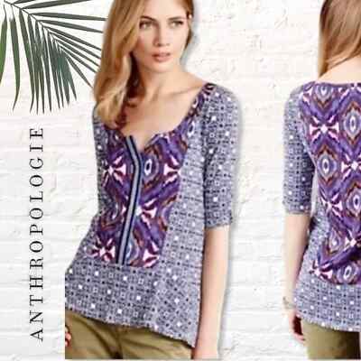 Anthropologie Akemi + Kim Ikat Kaleidoscope Blouse Size Medium Boho Blue