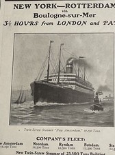 1907 Steamship New Amsterdam Holland America Cruise Line Antique Print Ad