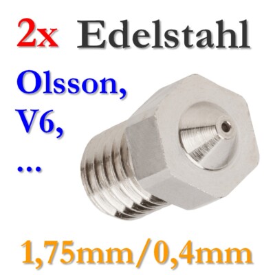 2x 0,4mm Edelstahl Düse steel Nozzle 1,75mm für Ultimaker 2 UM2 Olsson Block