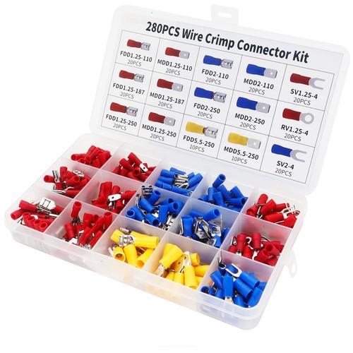 Car Wire Assorted Insulated Electrical Terminals Connectors Crimp Box Kit 280Pcs - 第 7/10 張圖片