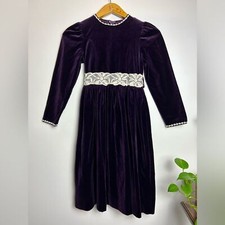 Vtg witchy 80s 70s Peaches n cream Prairie Girl Sz 10 Velvet Purple Lace Dress