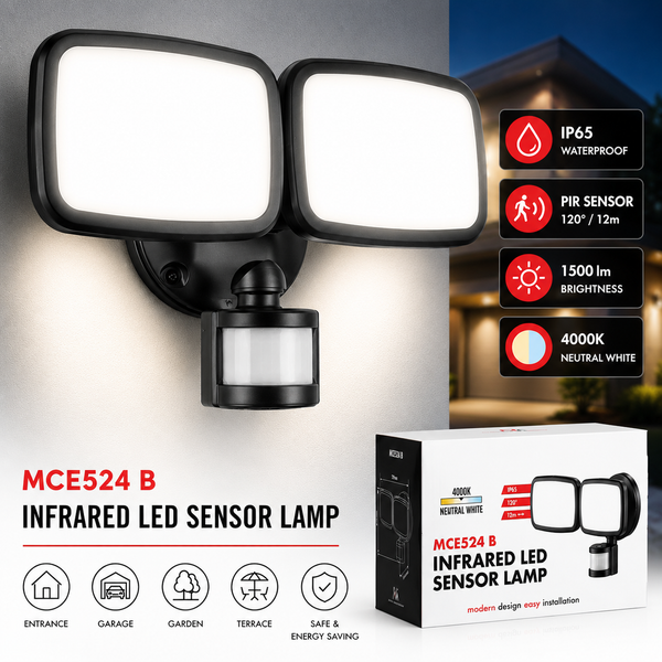LED AußEnleuchte 20W PIR Bewegungsmelder IP65 1500Lm 4000K Schwarz Wandleuchte-image