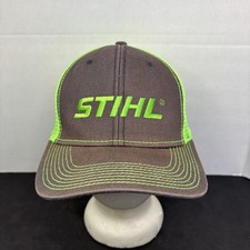 STIHL Hat Cap Snap Back Mens Green Hi Vis Trucker Mesh Embroidered Logo