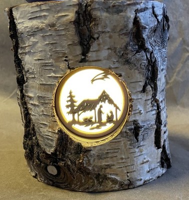 Finkbeiner Handcrafted Rustic Wooden Log Candle Holder Nativity Scene Poland