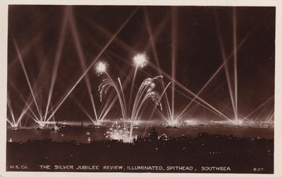 The Silver Jubilee Review Illuminated Spithead Southsea 1935 Searchlights