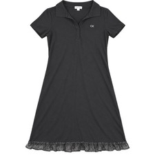 Calvin Klein Black Polo Dress Short Sleeve Glitter Ruffle Hem CK Logo Small
