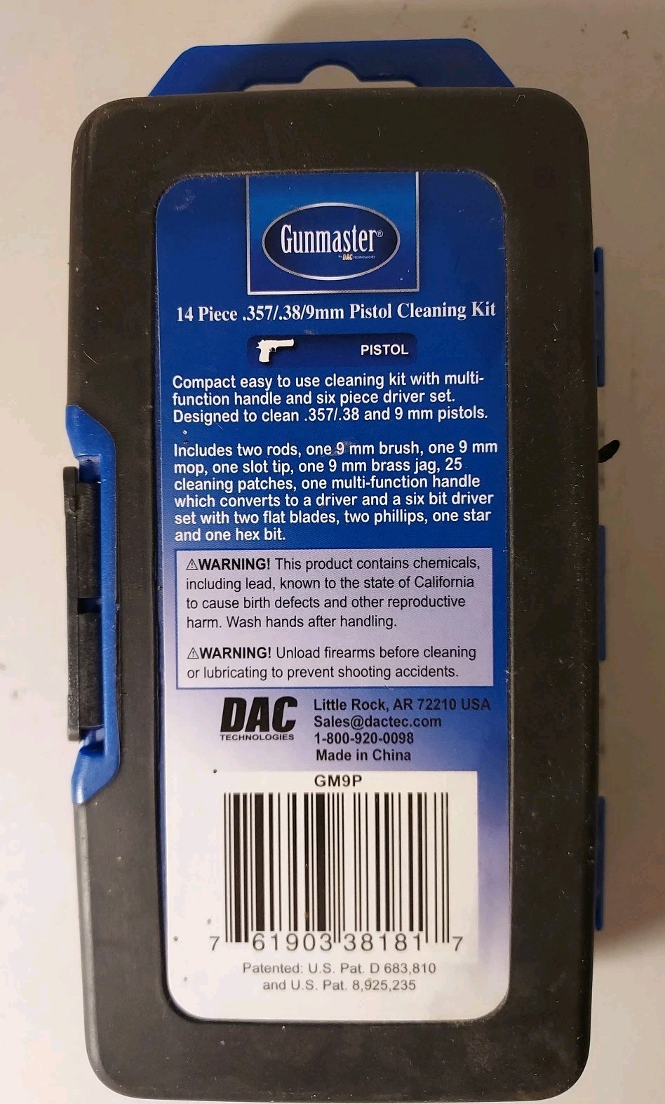 DAC Technologies Gunmaster 14 Piece Cleaning Kit For .357/.38/9mm Pistols-GM9P