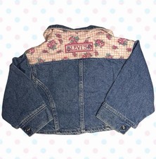 Vintage Little Levi's Girls 3T Blue Denim Jacket Floral Trim 100 Cotton Button