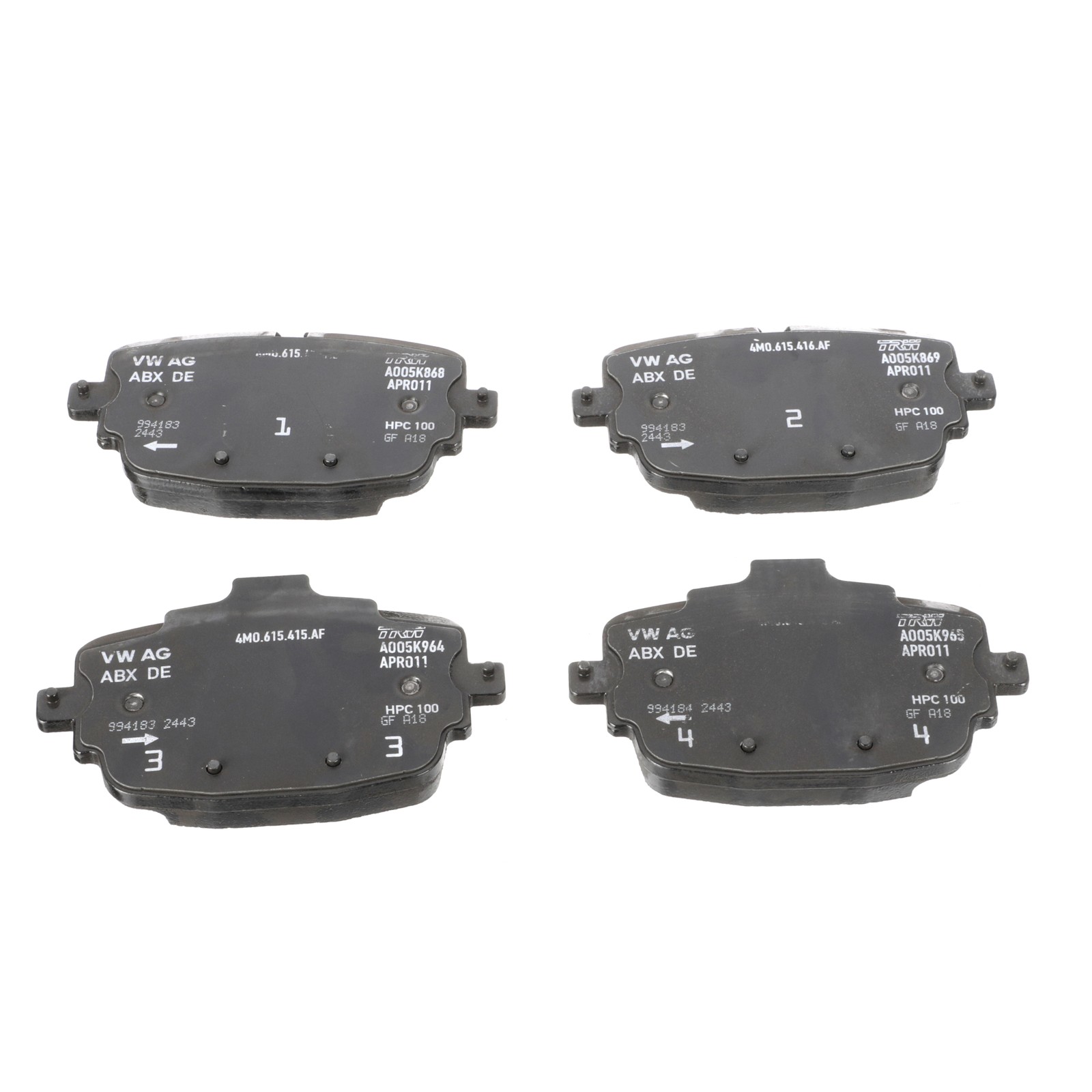 Lamborghini Urus Brake pad sets Set P/N 4M0698451AA