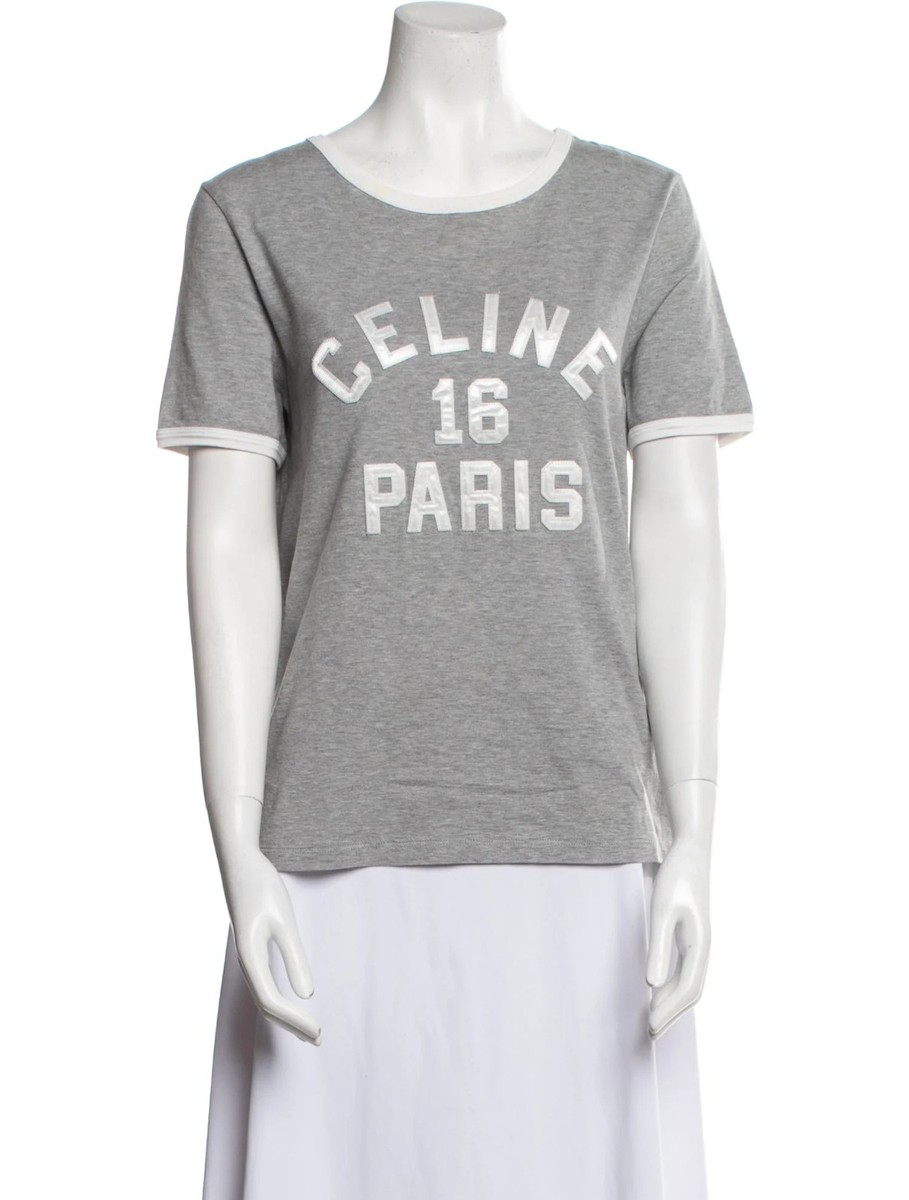 Celine Women's Light Gray Paris 16 Short Sleeve T-Shirt Size S | eBay