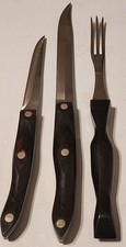 Cutco Knifes 1721 1726 & 1729 3 Piece Carving Set Made In USA Brown Handle