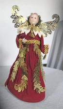 Vintage Midwest Velvet Ceramic Angel Gold Metal Wings Christmas Tree Topper 13"