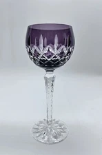 AJKA ARABELLA HOCK WINE Glass CUT Clear Violet Purple CRISS CROSS VERTICAL CUT