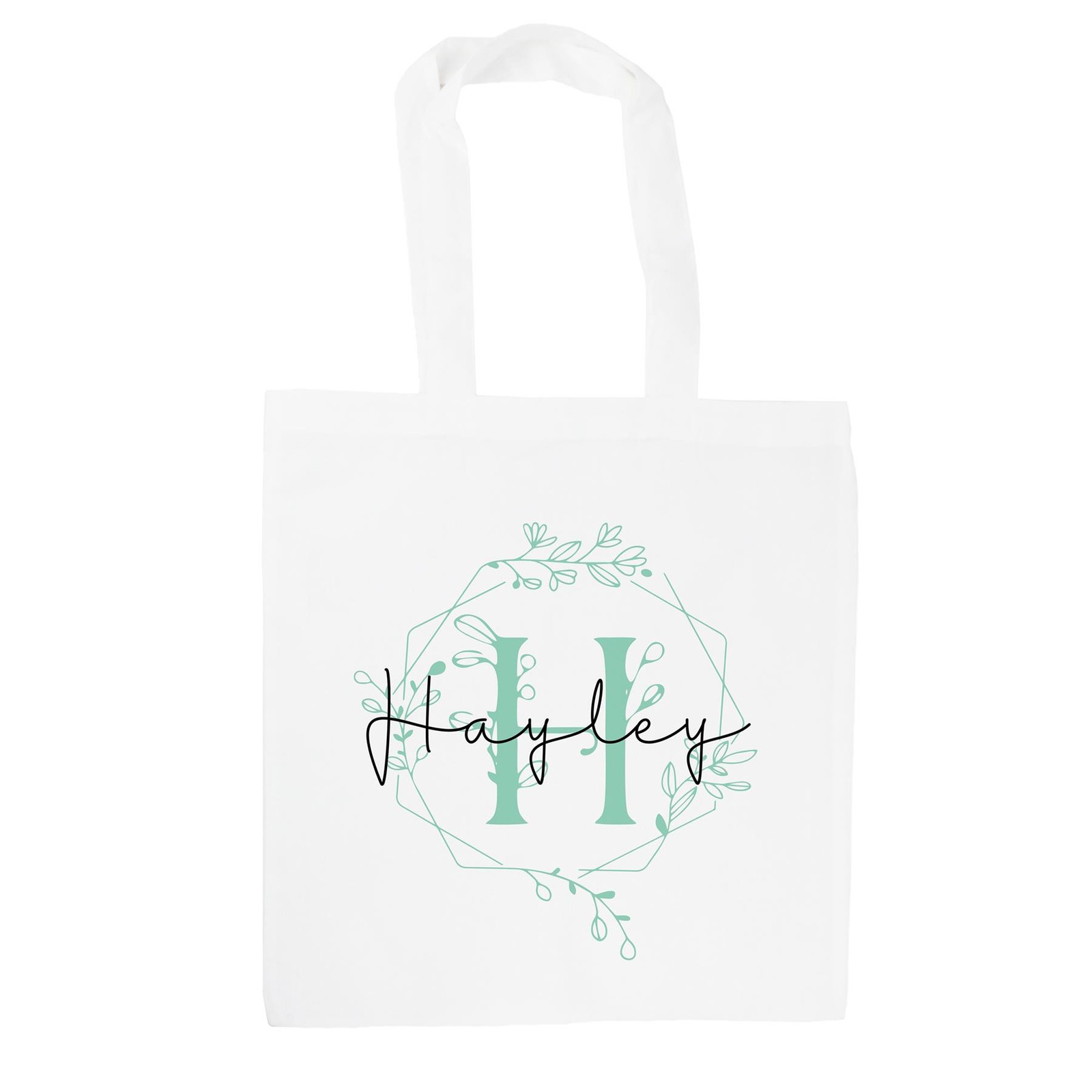 Personalised Floral Letter H Tote Bag - Green Flowers Custom Name Gift