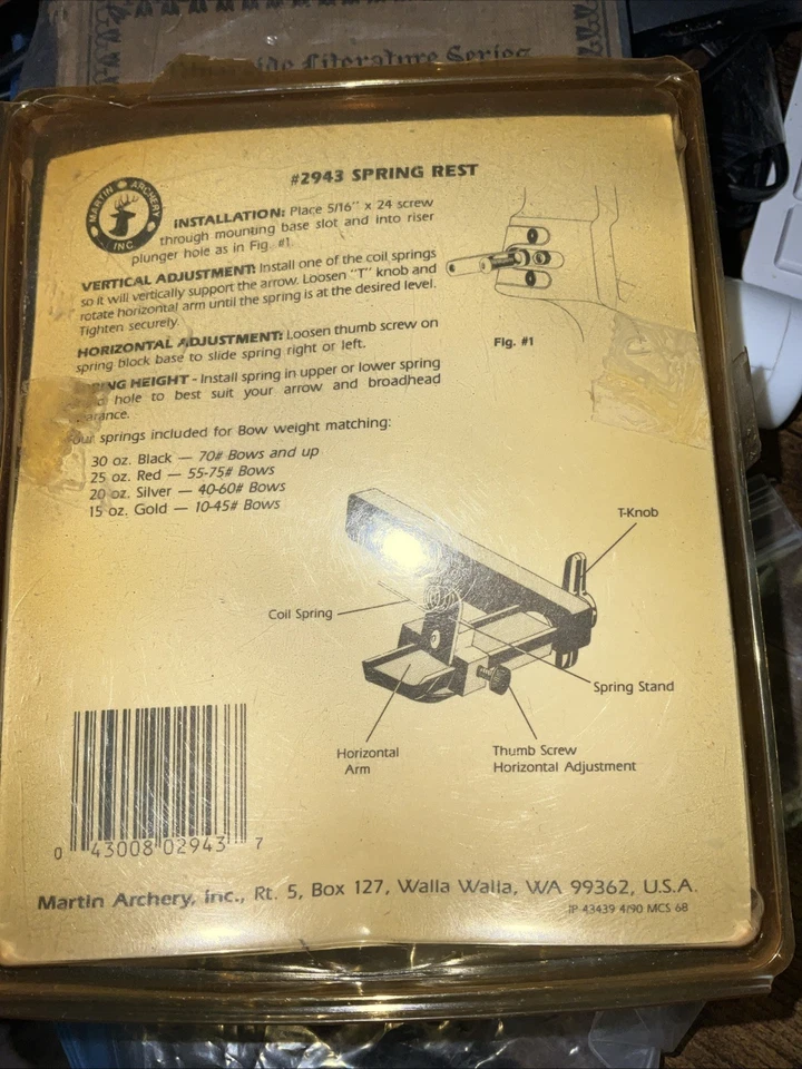 NEW Old Stock - VINTAGE Martin Archery 2943 SPRING REST Made In USA in Package - Image 4 of 4