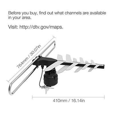 1byone Outdoor HD TV Antenna 85 Mile Range 360 Degree Rotating 49.2ft - Black