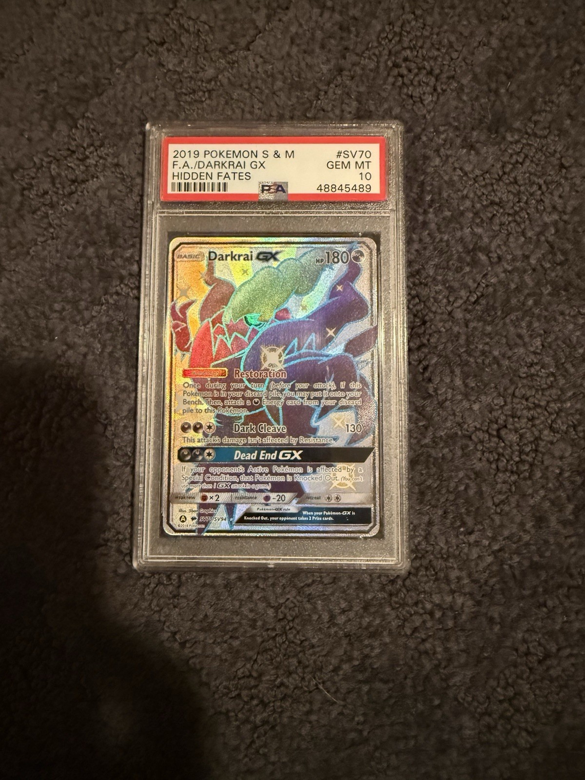 2019 POKEMON SUN & MOON HIDDEN FATES #SV70 FULL ART/DARKRAI GX PSA 10 view 3