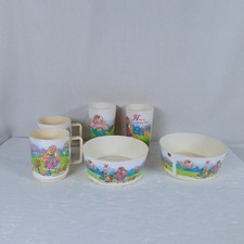 LOT OF 6 Vintage 1980's Lady Lovely Locks Plastic Kitchen Dishes Cups Bowls