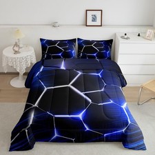 Honeycomb Bedding Set Hexagonal Blue Black Comforter Set for Kids Boys Girls ...