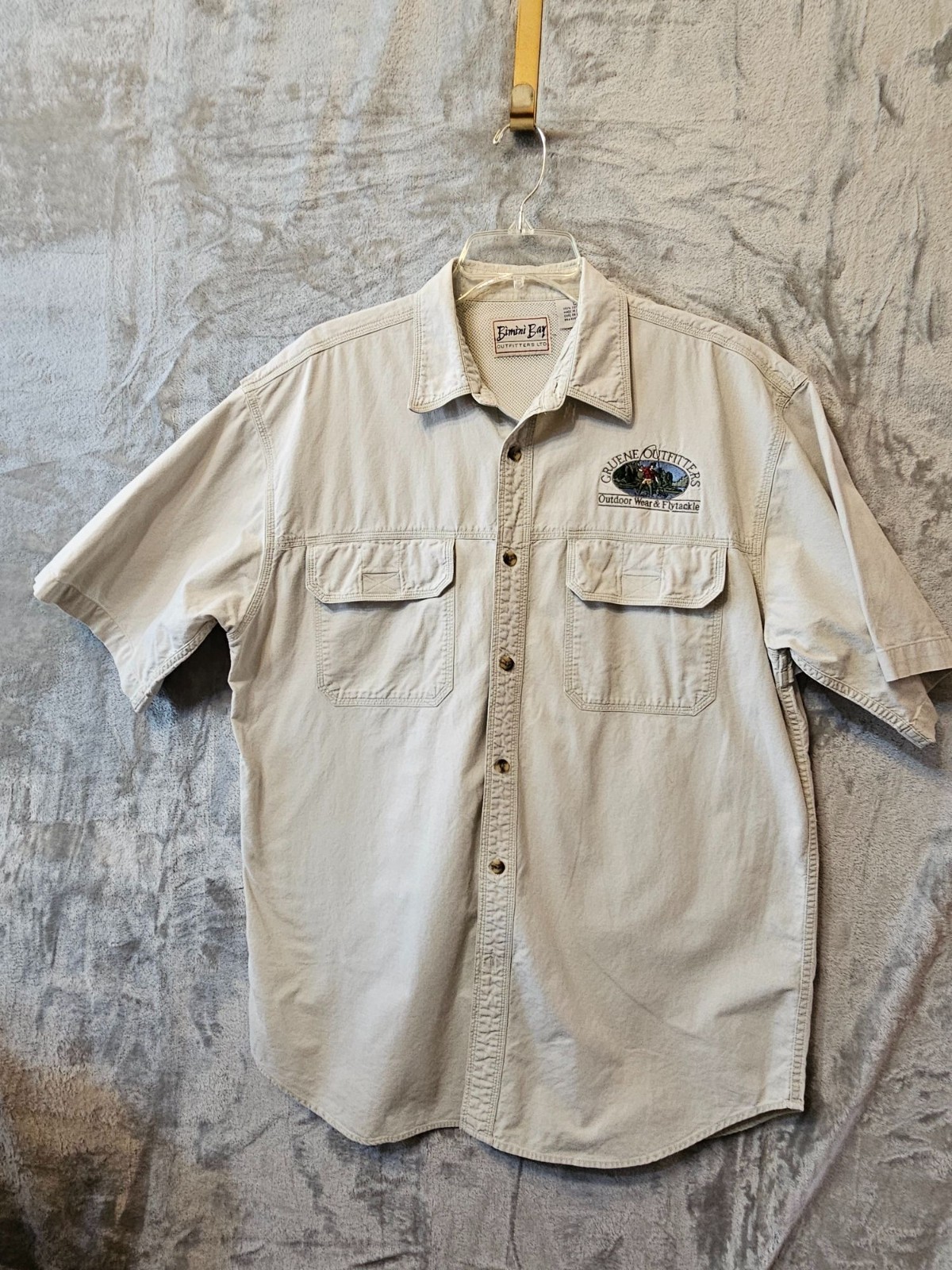 Bimini Bay Gruene Outfitters Mens Fishing Shirt Short Sleeve Sz. Large