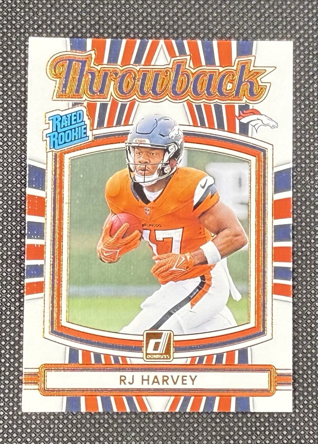 2025 Panini Donruss RJ Harvey Throwback Rated Rookie #16 Denver Broncos