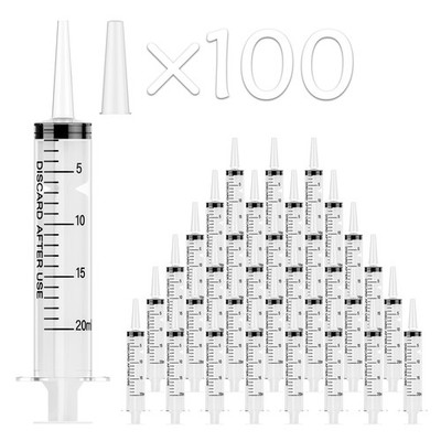 100 Pack 20mL Plastic Syringes with Catheter Tip for Dogs and Labs
