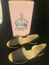 Crown Vintage 10 M Firenze Black Leather Sandals Shoes Women’s
