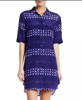 Equipment Dress Women's Button Up Shirt Dress 100% Silk Purple Print Sz Med