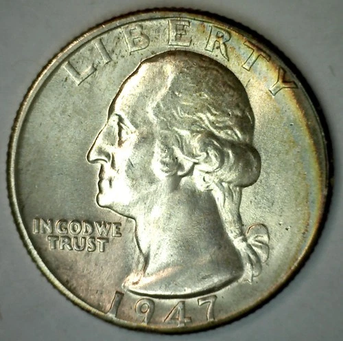 Toned 1947 D Washington UNCIRCULATED Silver Quarter 25c US Coin Denver Mint Coin