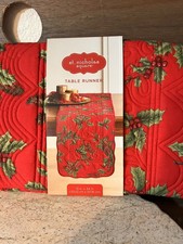 ST. NICHOLAS SQUARE TABLE RUNNER NEW 13 X 54 INCHES CHIRSTMAS HOLLY RED REG. 28