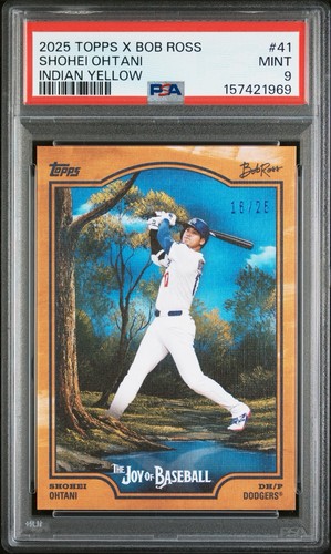 2025 Topps X Bob Ross the Joy of Baseball Shohei Ohtani Indian Yellow /25 PSA 9