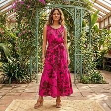 Floral Maxi Dress Boho Tiered Sleeveless Belted Cottagecore Resort Wear Size 1X