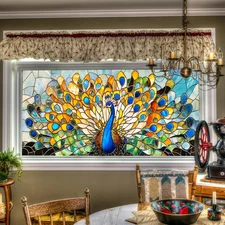 Peacock Stained Glass Window Film Decorative 39.3x17.7 Inch Privacy Window Film
