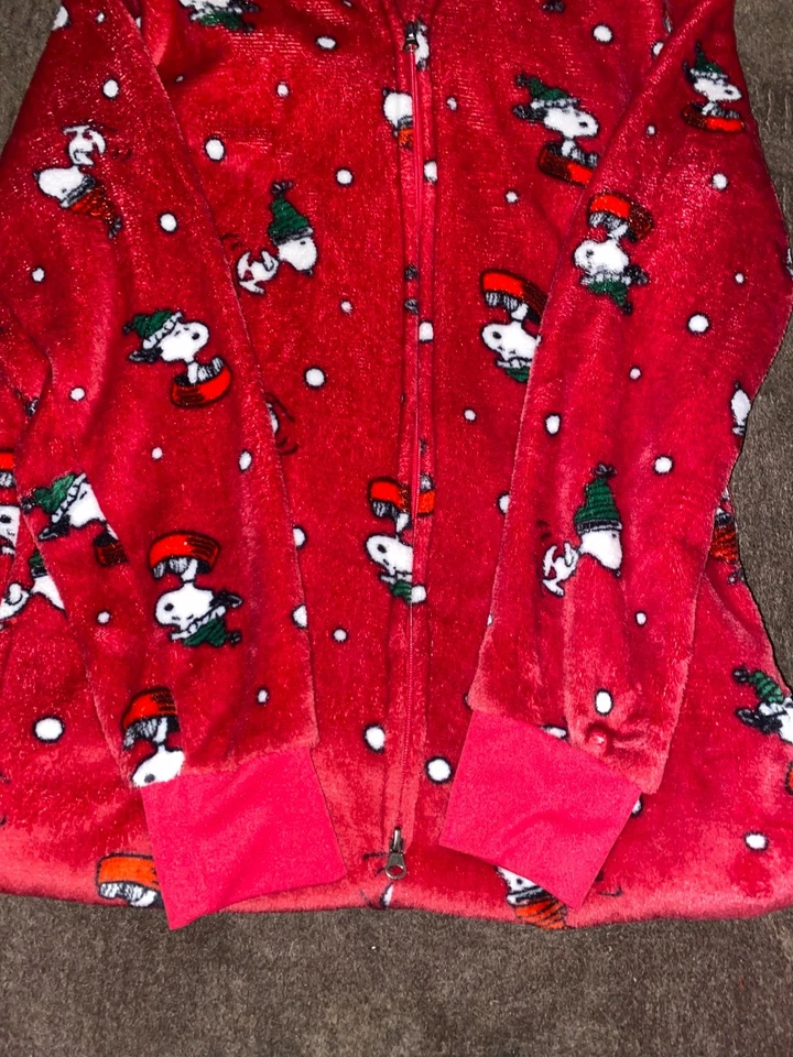 Peanuts Snoopy Navidad Una Pieza Cremallera Body Traje Felpa Pijama Mujer’s Talla S Foto 3 de 4