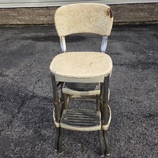 Vtg Cosco Step Chair Stool Mid Century Chrome Kitchen Seat Fold Out Steps