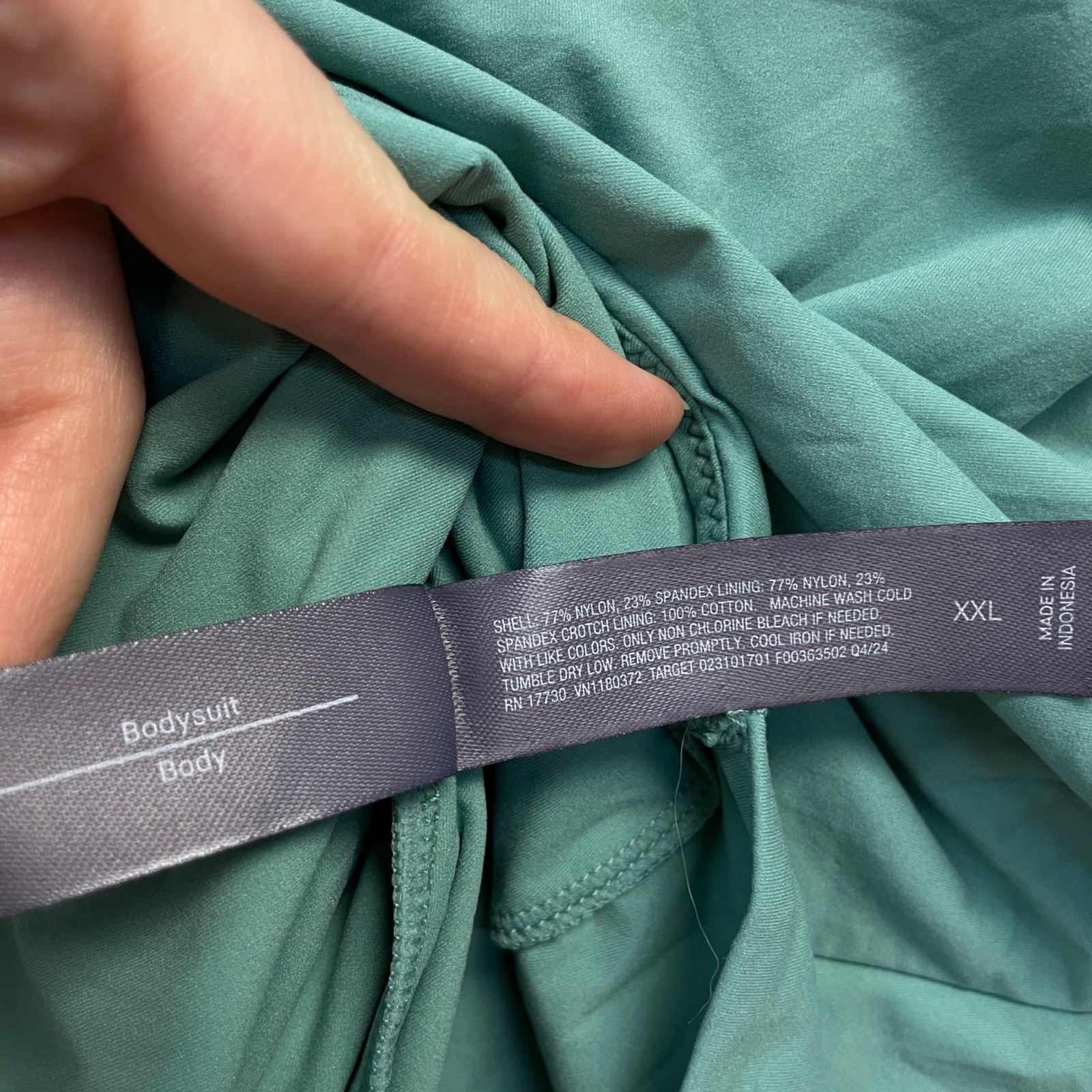 Auden Womens Luxury Collection Green Stretch Long Sleeve Bodysuit Tidal Flow XXL