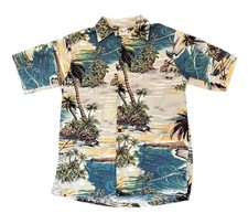 Go Barefoot Aloha Hawaiian Button Shirt S Paradise Tribal Made In USA Palm Tree