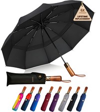 49/54/62 Inch Windproof Golf Umbrella Auto Open/Close Real Wood Handle Large ...
