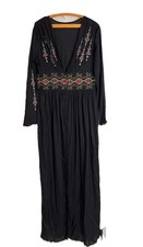 Women’s Boohoo Black Size 12 Embroidered Maxi Dress Long Sleeve Cottage Button