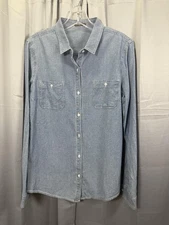 J.McLaughlin Shirt Mens Large Blue Chambray Denim Button Down Long Sleeve Casual