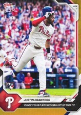 2026 Topps Now Justin Crawford #39 Orange Foil /25 Rookie RC Baseball Card. rookie card picture