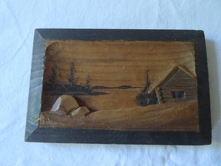 Holz Bild handgeschnitzt Kriegsjahr 1942 Zur Erinnerung an Finnland PORI